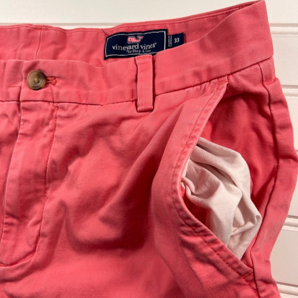 Vineyard Vines Breaker Chino Shorts Mens 33 Salmon Coral Pink Stretch Flat Front - Picture 8 of 15